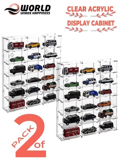 Eworld Pack of 2 Acrylic Wall Mounted Display Cabinets with 6 Tiers and 18 Compartments-0