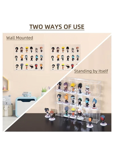 Eworld Pack of 2 Acrylic Wall Mounted Display Cabinets with 6 Tiers and 18 Compartments-4