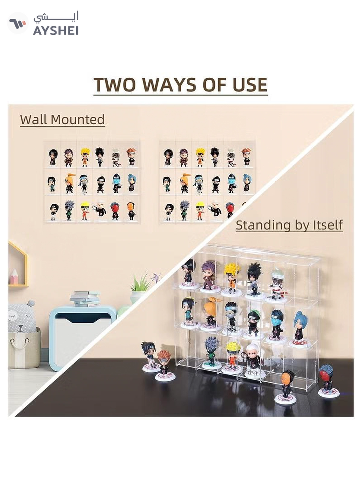 Eworld Pack of 2 Acrylic Wall Mounted Display Cabinets with 6 Tiers and 18 Compartments-4-4