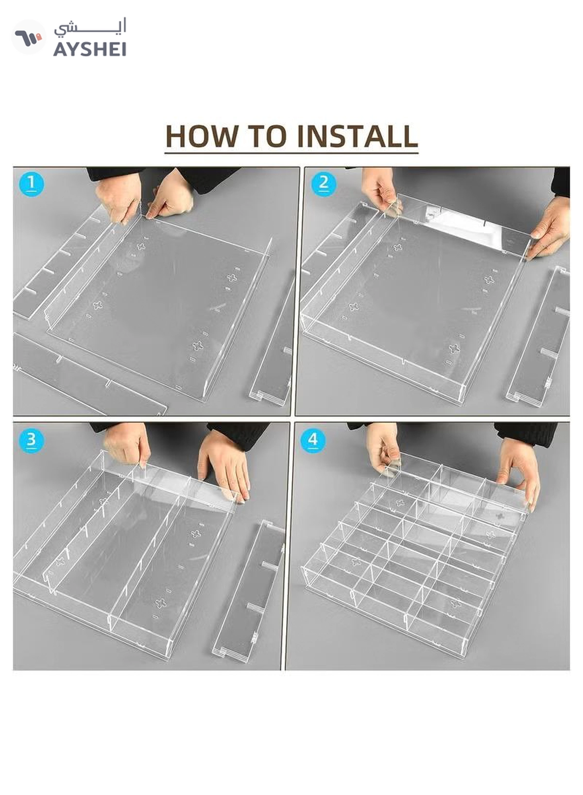 Eworld Pack of 2 Acrylic Wall Mounted Display Cabinets with 6 Tiers and 18 Compartments-5-5