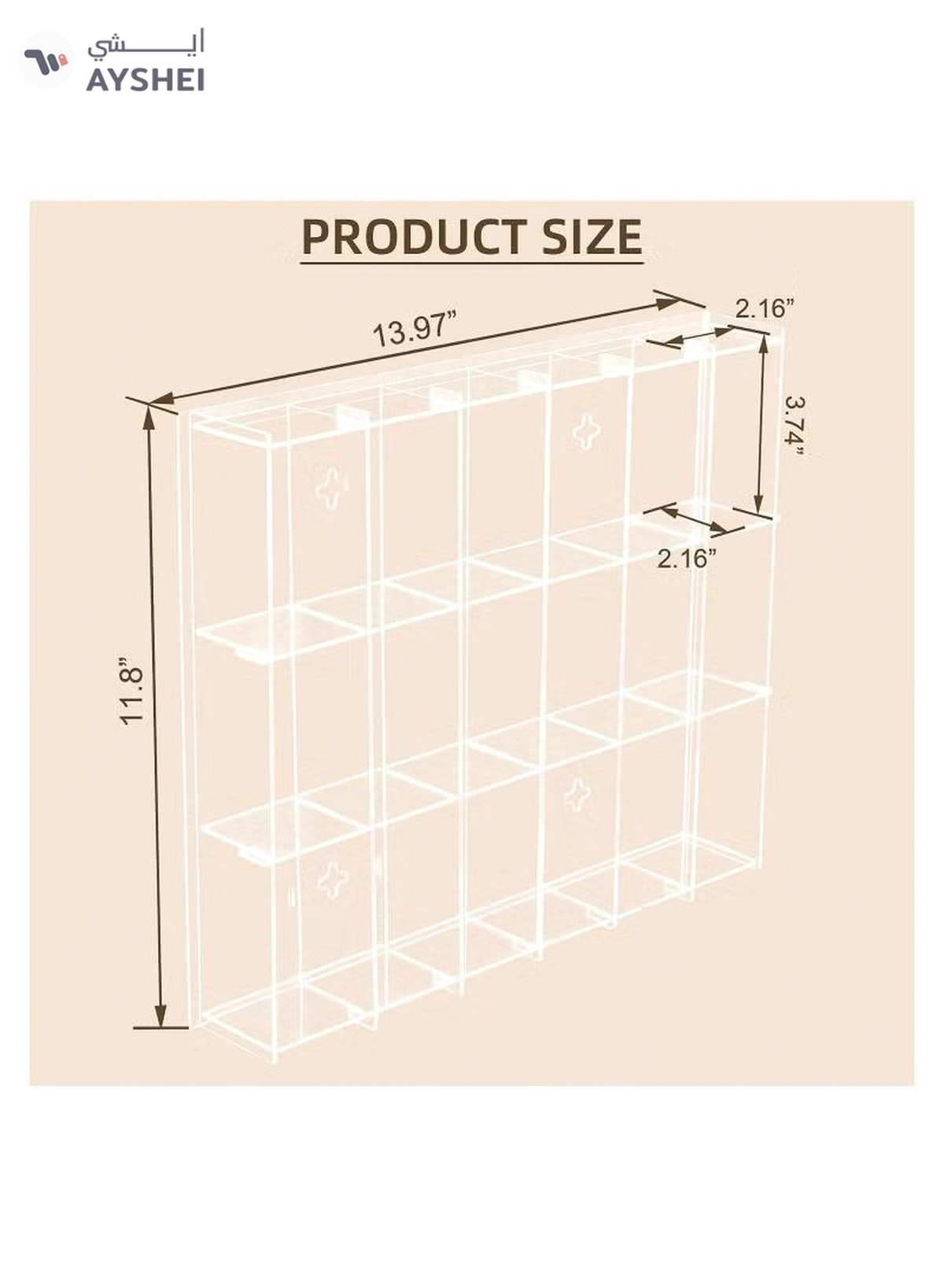 Eworld Pack of 2 Acrylic Wall Mounted Display Cabinets with 6 Tiers and 18 Compartments-6-6