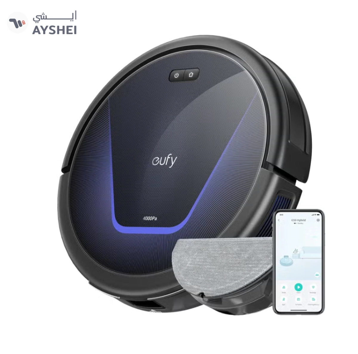 Eufy G50 Robot Vacuum With 4,000 Pa Powerful Suction, Dynamic Navigation And Pro Detangle Comb Roller Brush For Hair Cleaning, Mop Pad For Light Surface Cleaning, Perfect For Hard Floor, Pet Hair, Carpet 40 W T2212 Black-0-0