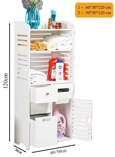 Eworld Waterproof White PVC Floor Cabinet Organizer, Stylish Storage Solution Featuring Shelves-5