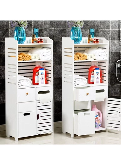 Eworld Waterproof White PVC Floor Cabinet Organizer, Stylish Storage Solution Featuring Shelves-6