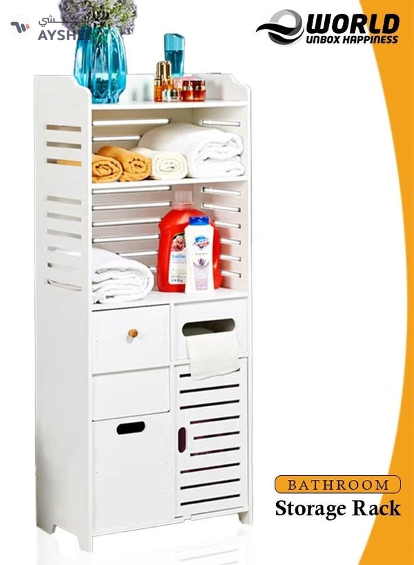 Eworld Waterproof White PVC Floor Cabinet Organizer, Stylish Storage Solution Featuring Shelves