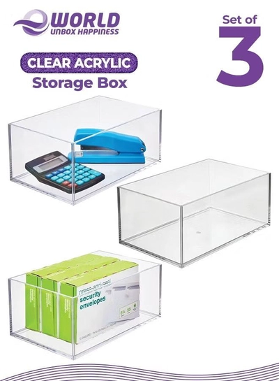 Eworld Set of 3 Clear Stackable Plastic Storage Containers-0