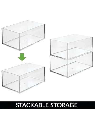 Eworld Set of 3 Clear Stackable Plastic Storage Containers-2