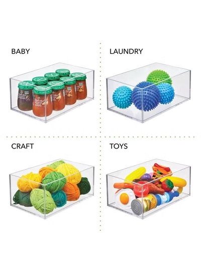 Eworld Set of 3 Clear Stackable Plastic Storage Containers-3