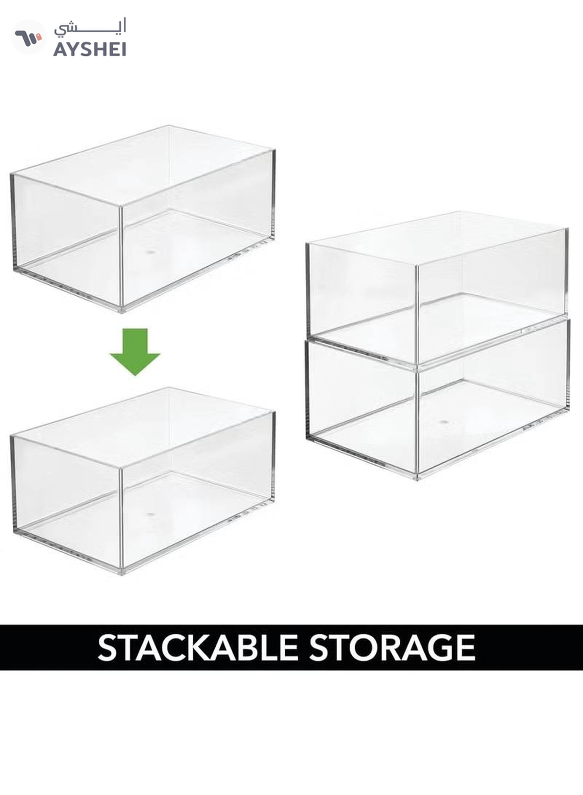 Eworld Set of 3 Clear Stackable Plastic Storage Containers-2-2