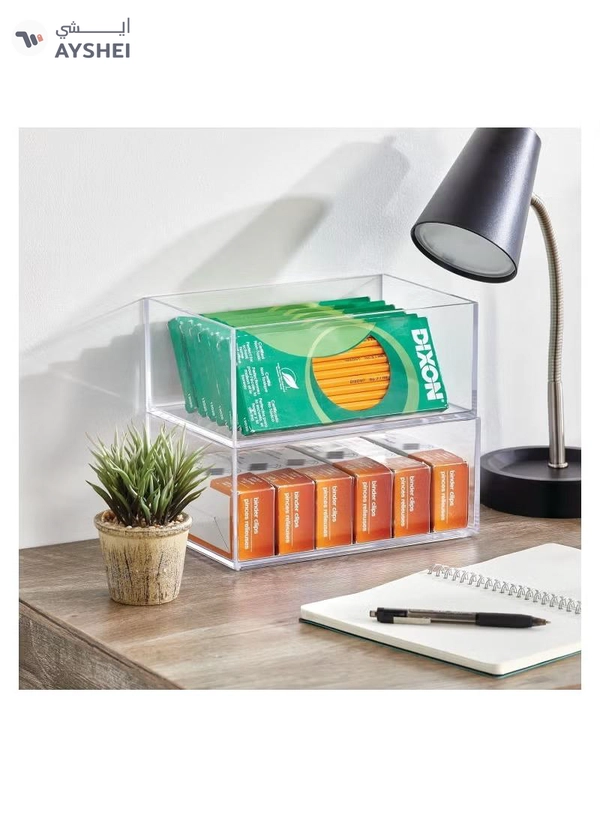 Eworld Set of 3 Clear Stackable Plastic Storage Containers