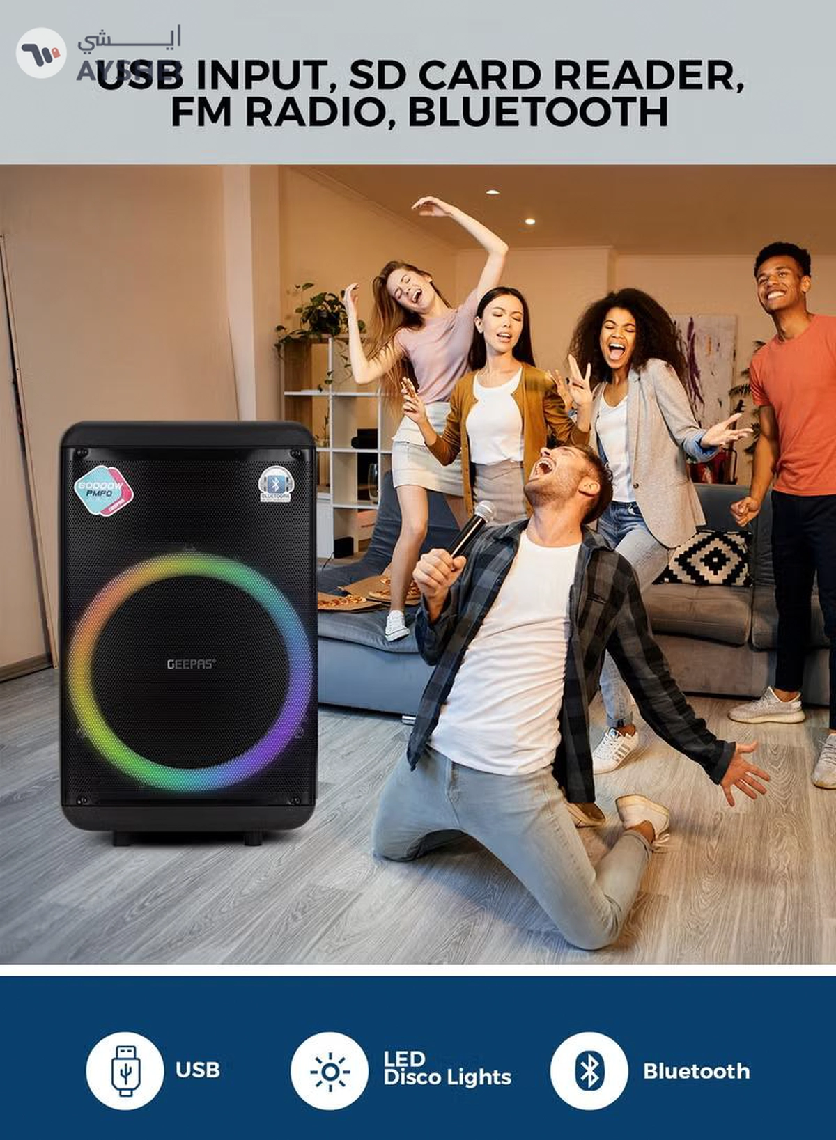 GEEPAS Rechargeable and Professional Trolley Speaker| Bluetooth, TWS Function and FM Radio Includes a Wireless Microphone Remote Control | 60000W PMPO Recording Function, LED Light and LED Display | 2 Years Warranty-3-3