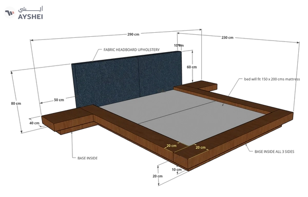 Nagoya Japanese Bed with 2 side tables