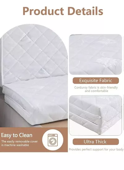Tri-Fold Medicated Foam Mattress with White Satin Cover, Random Print, Portable & Multi-Functional Foldable Mattress for Lounging & Travel, 180 × 90 × 7 cm-2