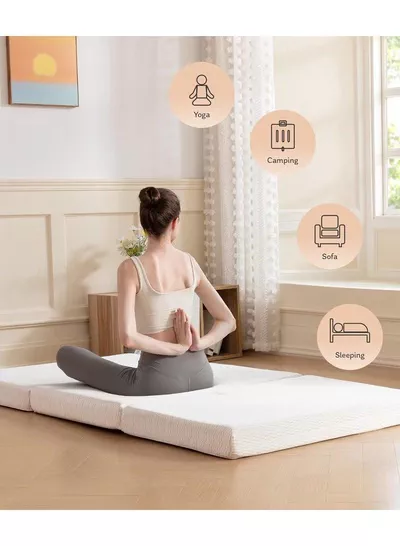 Tri-Fold Medicated Foam Mattress with White Satin Cover, Random Print, Portable & Multi-Functional Foldable Mattress for Lounging & Travel, 180 × 90 × 7 cm-5