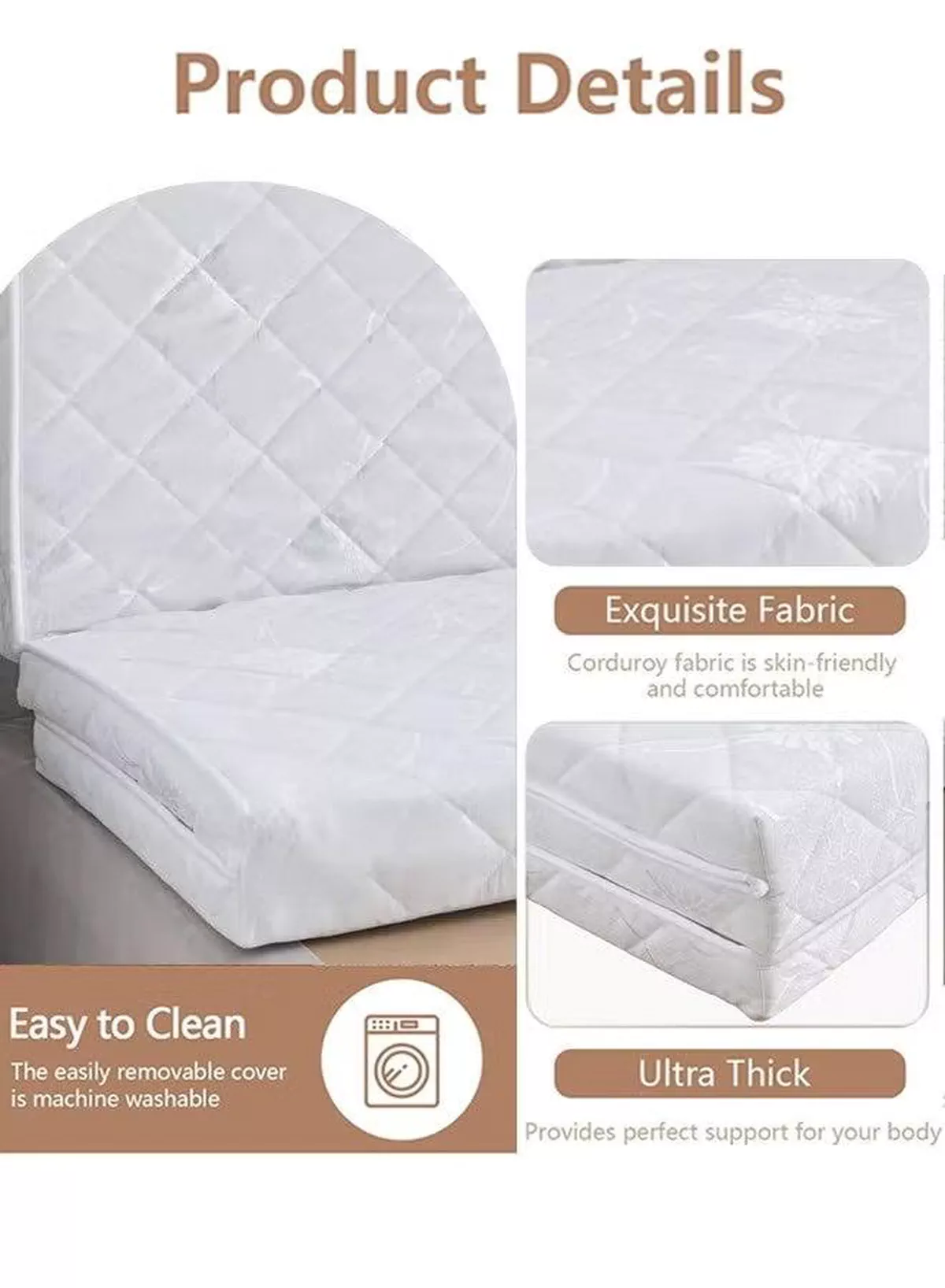 Tri-Fold Medicated Foam Mattress with White Satin Cover, Random Print, Portable & Multi-Functional Foldable Mattress for Lounging & Travel, 180 × 90 × 7 cm-2-2