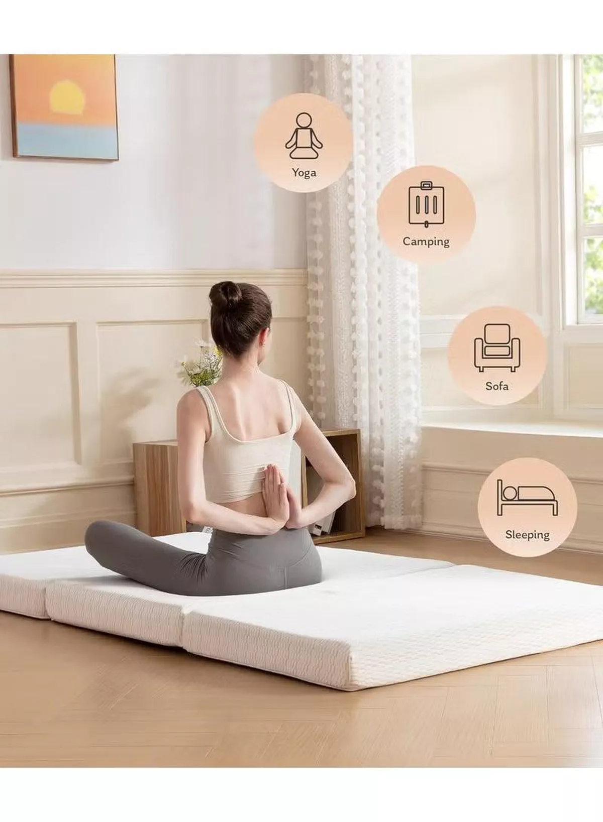 Tri-Fold Medicated Foam Mattress with White Satin Cover, Random Print, Portable & Multi-Functional Foldable Mattress for Lounging & Travel, 180 × 90 × 7 cm-5-5