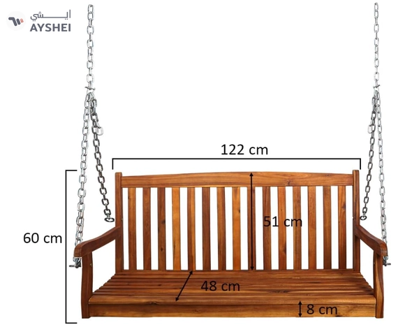 Yatai Decor Solid Wood Swing Seat - Garden Swing 2-Seater - Patio Hammock Hanging Swing Bench Seat