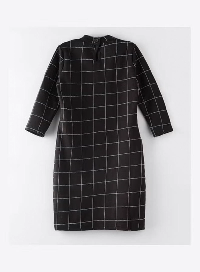  HASHQLO Checks Printed Short Dress Black-1