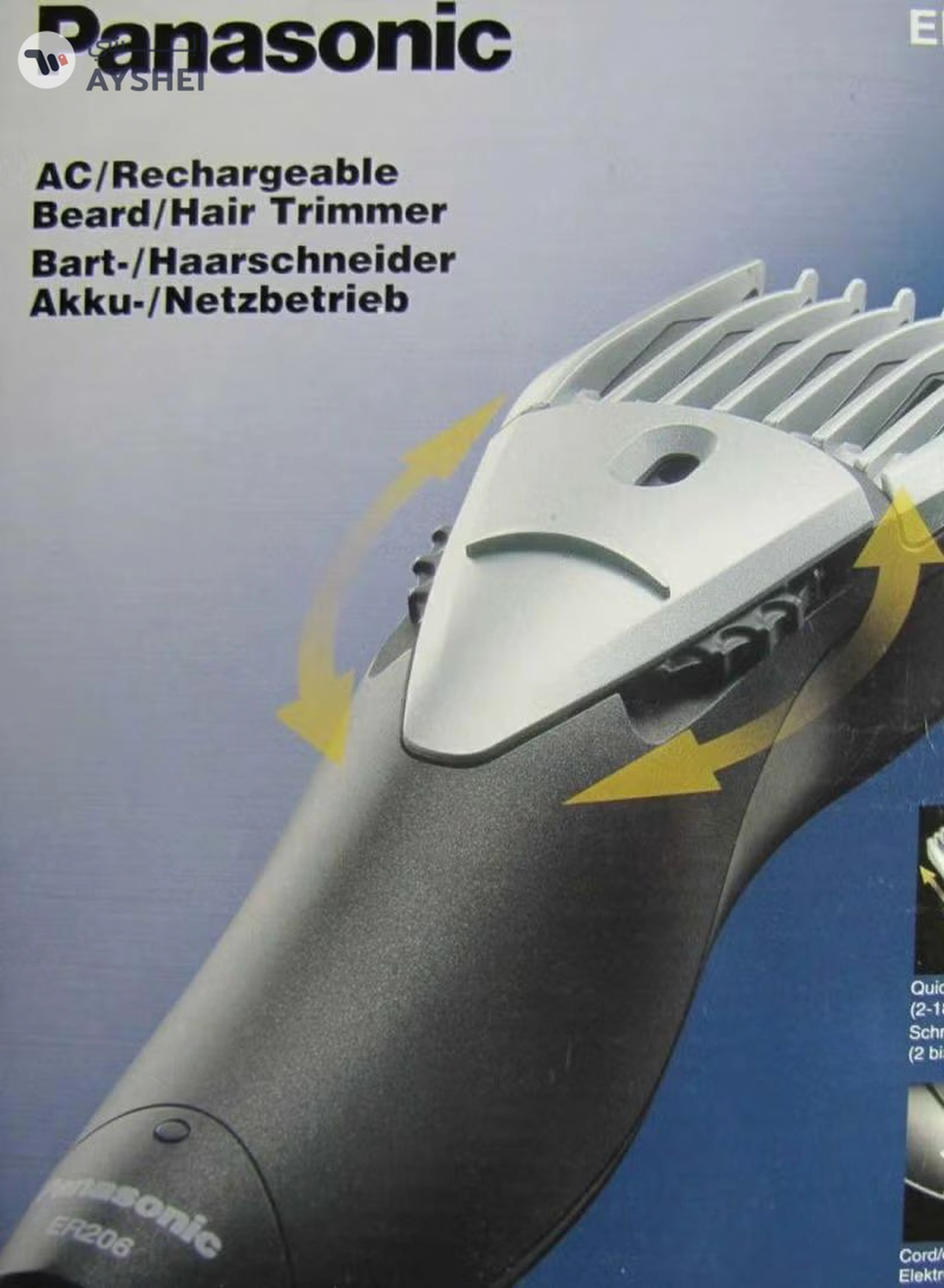Panasonic Men'S Rechargeable Beard Hair Trimmer, 12 Cutting Lenghts, Er 206 Grey/White-2-2
