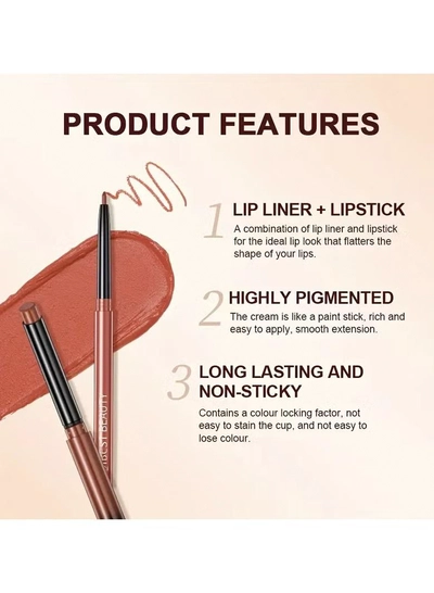 QiBest Lipstick Lip Liner Set Matte Non Decolorize Non Smudge Long Lasting Waterproof Nude Color -1