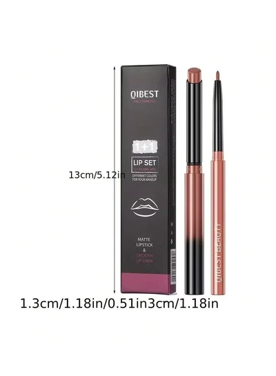 QiBest Lipstick Lip Liner Set Matte Non Decolorize Non Smudge Long Lasting Waterproof Nude Color -2