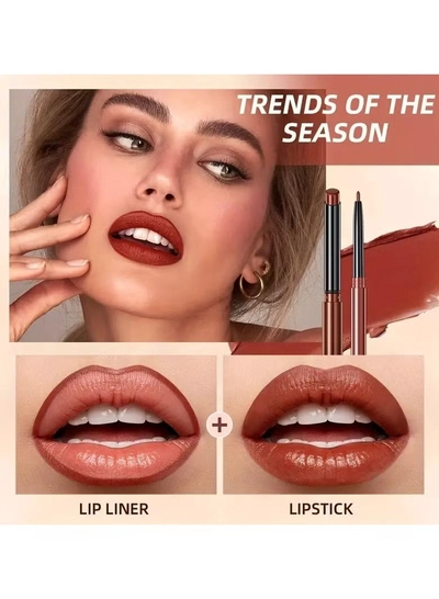 QiBest Lipstick Lip Liner Set Matte Non Decolorize Non Smudge Long Lasting Waterproof Nude Color -3