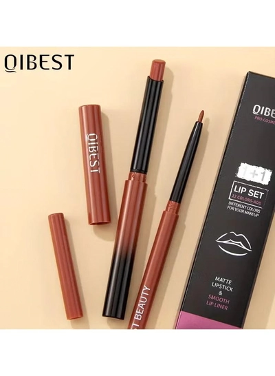 QiBest Lipstick Lip Liner Set Matte Non Decolorize Non Smudge Long Lasting Waterproof Nude Color -6