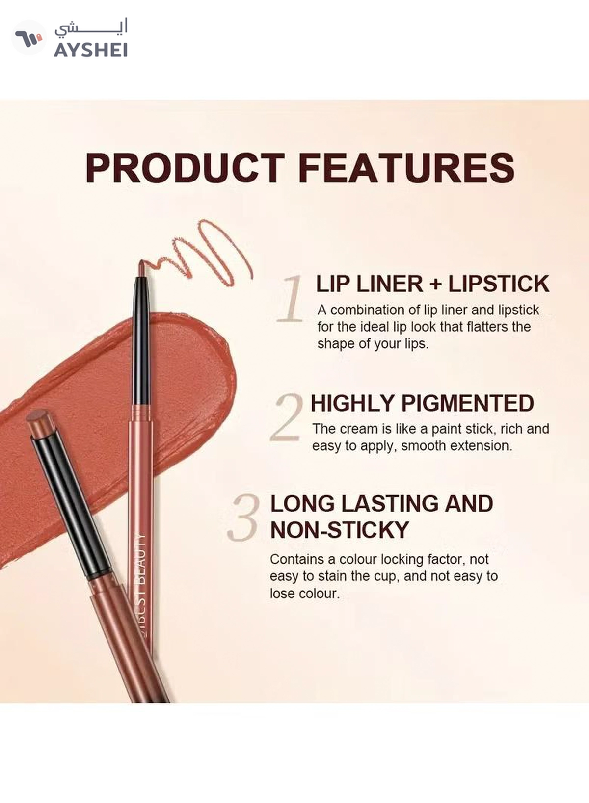 QiBest Lipstick Lip Liner Set Matte Non Decolorize Non Smudge Long Lasting Waterproof Nude Color -1-1