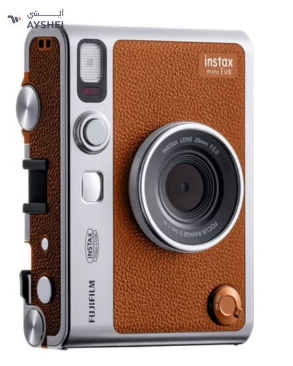 FUJIFILM Instax Mini EVO Hybrid Instant Camera – Brown (USB-C) | Instant Print 