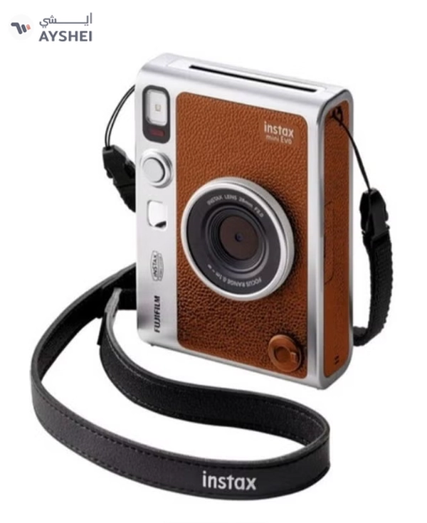 FUJIFILM Instax Mini EVO Hybrid Instant Camera – Brown (USB-C) | Instant Print 