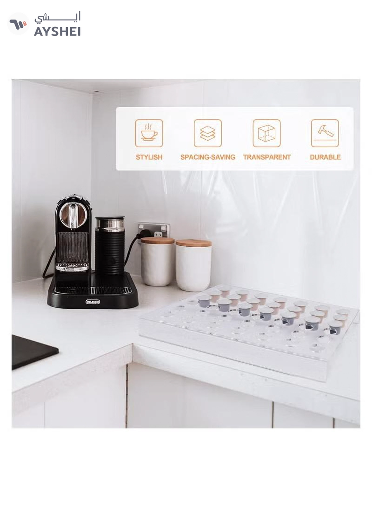 Eworld Clear Acrylic Appetizer Cups Serving Tray, 25 Slots Coffee Pods Organizer Tray-5-5