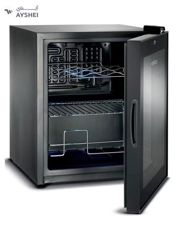 KENWOOD Beverage Cooler 12 Bottles Wine Cooler Refrigerator With Double Glass Door Blue Light Single Temperature Zone 12 L BCM12.000BK Black