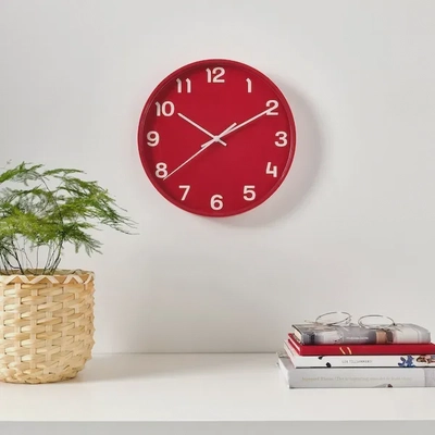 IKEA PLUTTIS Wall Clock: Vibrant Red 28 cm Timepiece-1