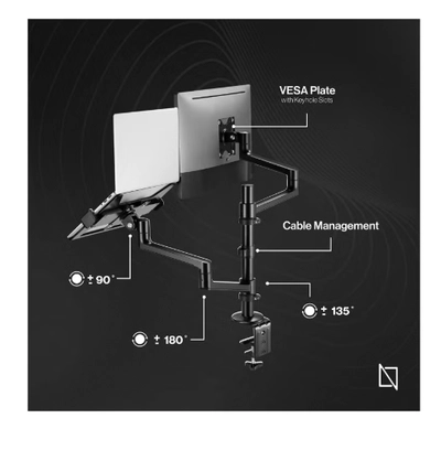 Navodesk Control Monitor Arm Model L with Laptop Tray Dual Monitor Stand for 17 to 32 Screens -1