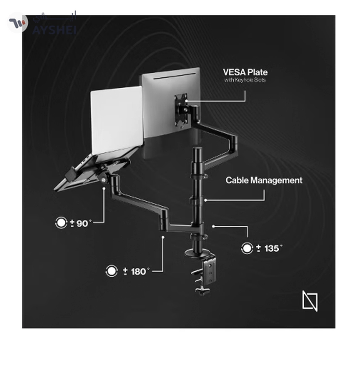Navodesk Control Monitor Arm Model L with Laptop Tray Dual Monitor Stand for 17 to 32 Screens -1-1