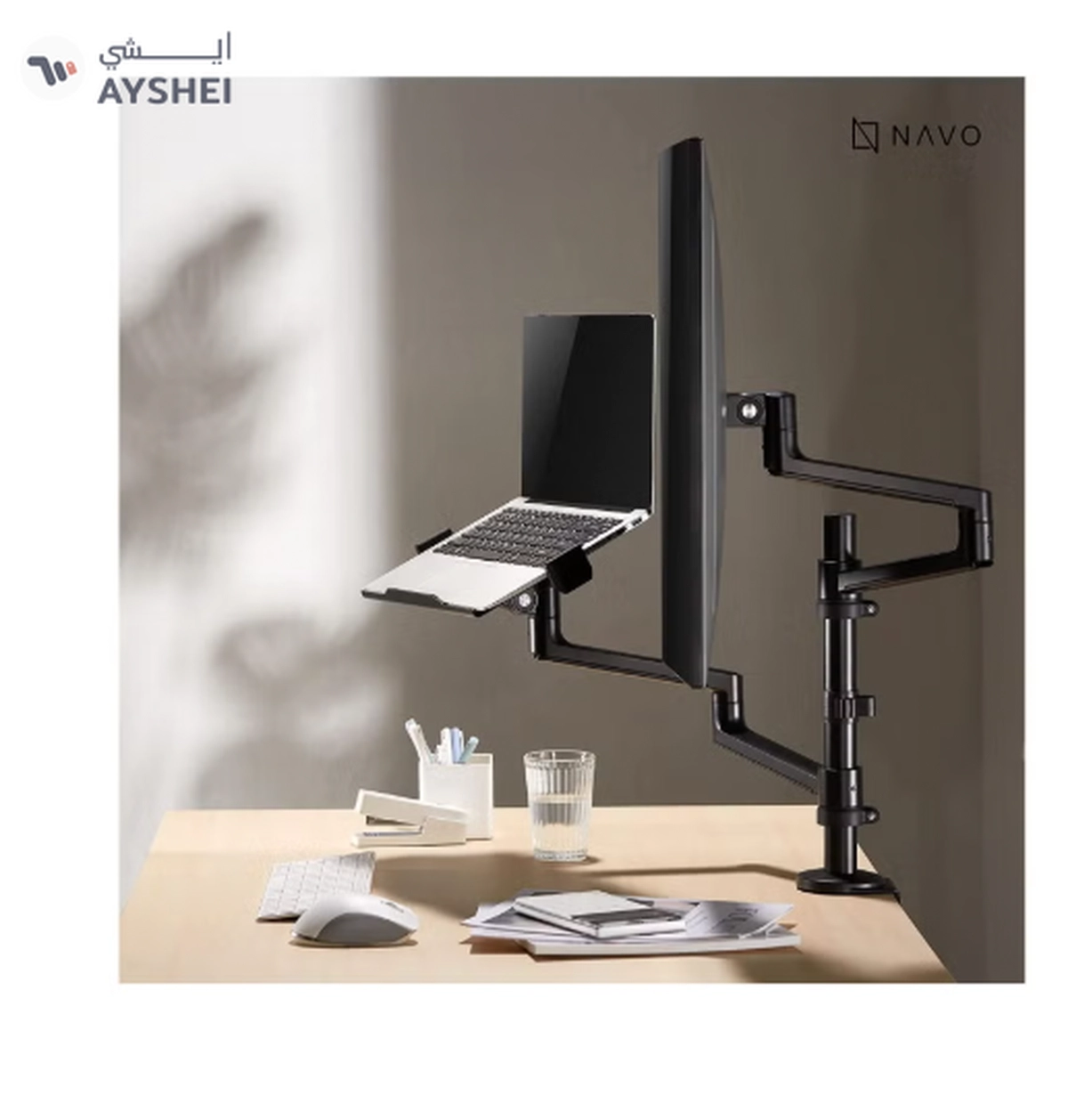 Navodesk Control Monitor Arm Model L with Laptop Tray Dual Monitor Stand for 17 to 32 Screens -2-2