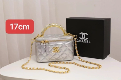 Chanel Quilted Silver Vanity Case Handbag-0