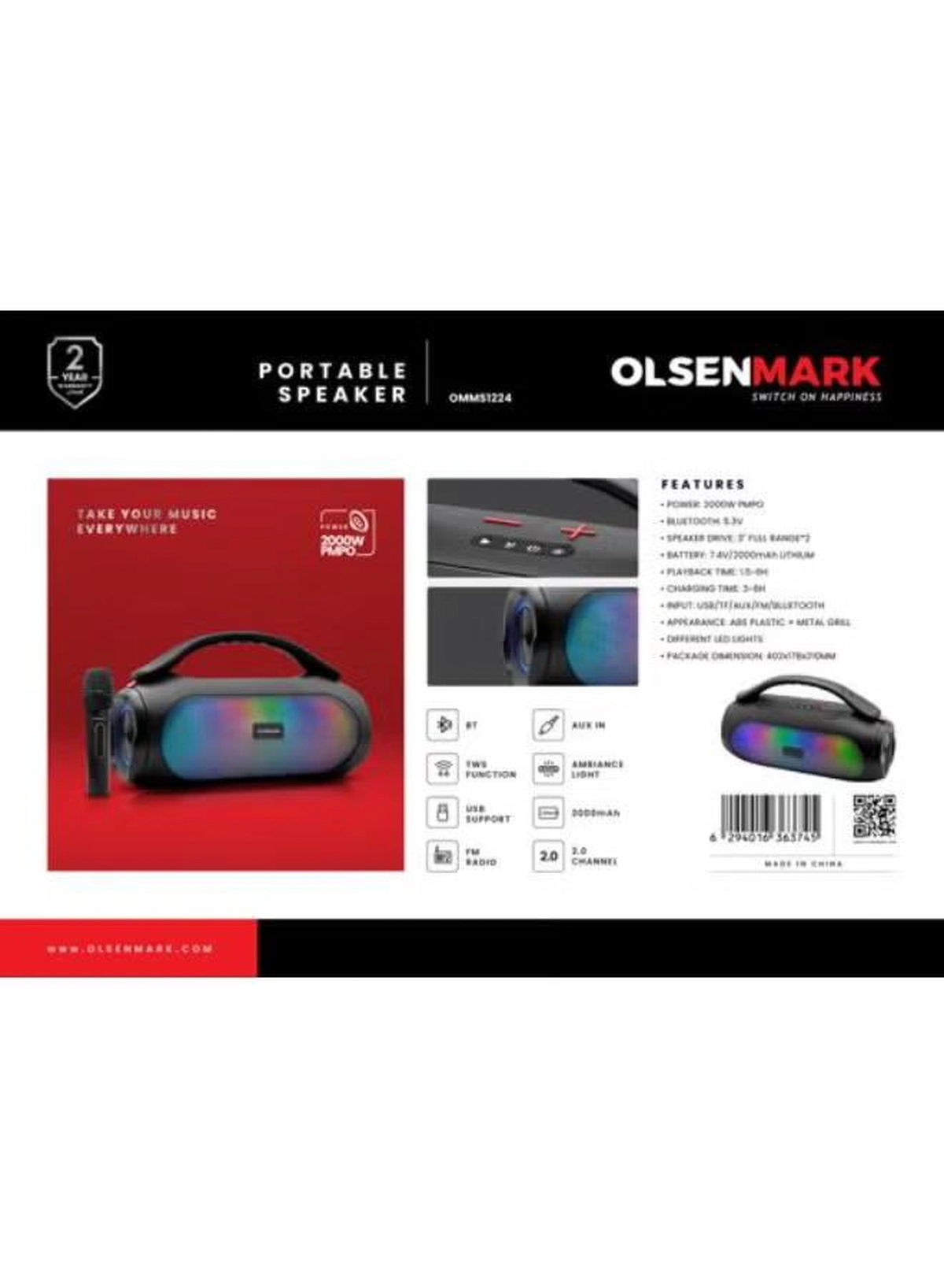 OLSENMARK Portable Bluetooth Speaker – Portable Wireless Speaker, Bluetooth/USB/TF/AUX Connectivity-1-1