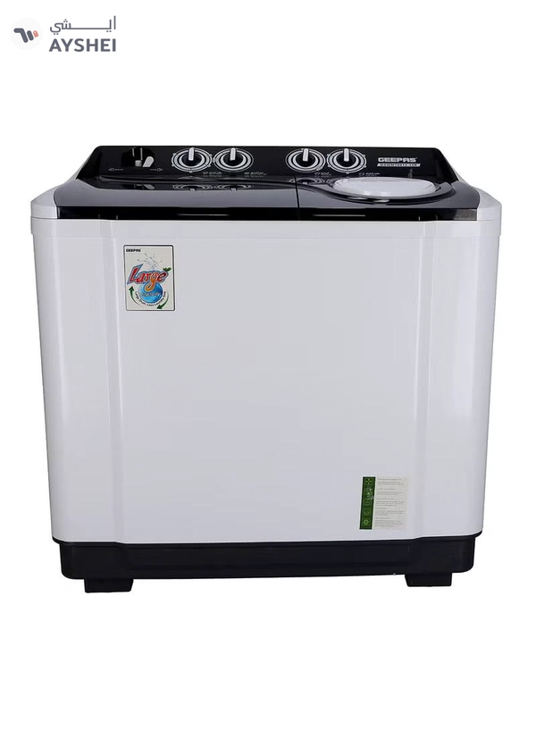 GEEPAS Twin Tub Semi-Automatic Washing Machine| Fully Knob Control and Semi-Automatic Top Load Washing Machine| Two Water Nets in One Waterfall| Water Inlet Bubble Marker Function 700 W GSWM18012 White/Black 700 W GSWM18012 White/Black