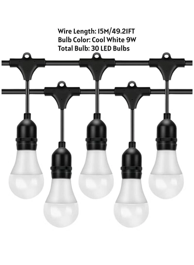 Yuwell Outdoor Waterproof IP65 Led String Lights E27 Holder 15 Meter Bulb Holder Wire With 30 LED Bulbs 9W Cool White With EU Plug Solar Bulb Holder For Ramadan Decoration Lights And Outdoor Decoration Light Hanging Light String Wire Ramadan Light For Commercial Patio Garden & Porch Yard-3