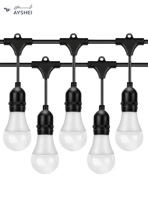 Yuwell Outdoor Waterproof IP65 Led String Lights E27 Holder 15 Meter Bulb Holder Wire With 30 LED Bulbs 9W Cool White With EU Plug Solar Bulb Holder For Ramadan Decoration Lights And Outdoor Decoration Light Hanging Light String Wire Ramadan Light For Commercial Patio Garden & Porch Yard
