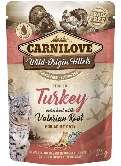 CARNILOVE Turkey enriched with Valerian Root for Adult Cats (Wet Food Pouches) 24x85g-0