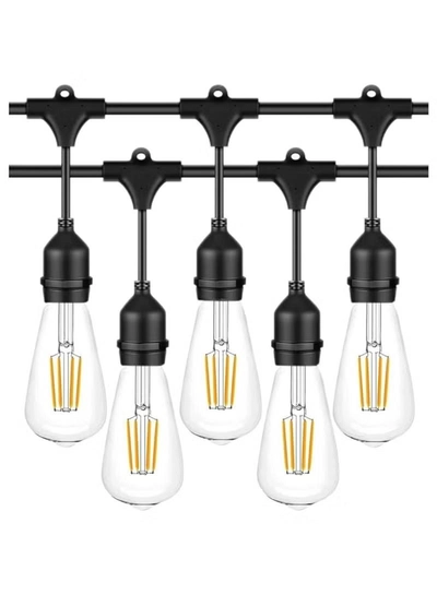 Yuwell Outdoor Waterproof IP65 Led String Lights E27 Holder 15 Meter Bulb Holder Wire With 30 Bulbs 4W ST64 Clear With EU Plug Solar Bulb Holder For Ramadan Decoration Lights And Outdoor Decoration Light Hanging Light 6000mAh & USB-C, String Lights With Remote Control And 8 Modes Ramadan Light With Cable Ties-0