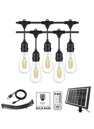 Yuwell Outdoor Waterproof IP65 Led String Lights E27 Holder 15 Meter Bulb Holder Wire With 30 Bulbs 4W ST64 Clear With EU Plug Solar Bulb Holder For Ramadan Decoration Lights And Outdoor Decoration Light Hanging Light 6000mAh & USB-C, String Lights With Remote Control And 8 Modes Ramadan Light With Cable Ties-1