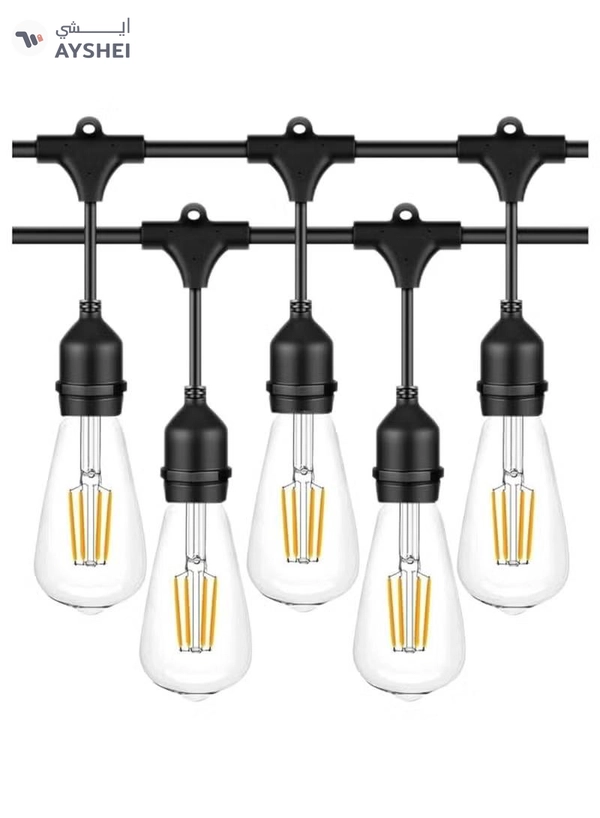 Yuwell Outdoor Waterproof IP65 Led String Lights E27 Holder 15 Meter Bulb Holder Wire With 30 Bulbs 4W ST64 Clear With EU Plug Solar Bulb Holder For Ramadan Decoration Lights And Outdoor Decoration Light Hanging Light 6000mAh & USB-C, String Lights With Remote Control And 8 Modes Ramadan Light With Cable Ties