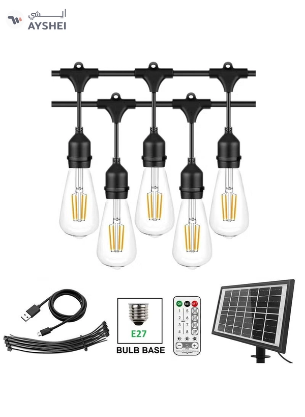 Yuwell Outdoor Waterproof IP65 Led String Lights E27 Holder 15 Meter Bulb Holder Wire With 30 Bulbs 4W ST64 Clear With EU Plug Solar Bulb Holder For Ramadan Decoration Lights And Outdoor Decoration Light Hanging Light 6000mAh & USB-C, String Lights With Remote Control And 8 Modes Ramadan Light With Cable Ties