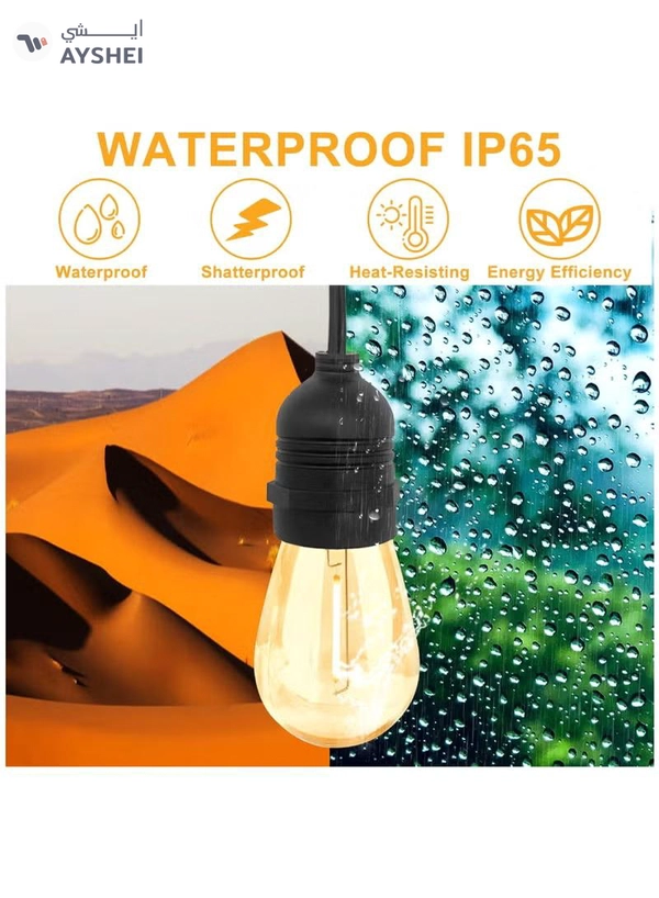 Yuwell Outdoor Waterproof IP65 Led String Lights E27 Holder 15 Meter Bulb Holder Wire With 30 Bulbs 4W ST64 Clear With EU Plug Solar Bulb Holder For Ramadan Decoration Lights And Outdoor Decoration Light Hanging Light 6000mAh & USB-C, String Lights With Remote Control And 8 Modes Ramadan Light With Cable Ties