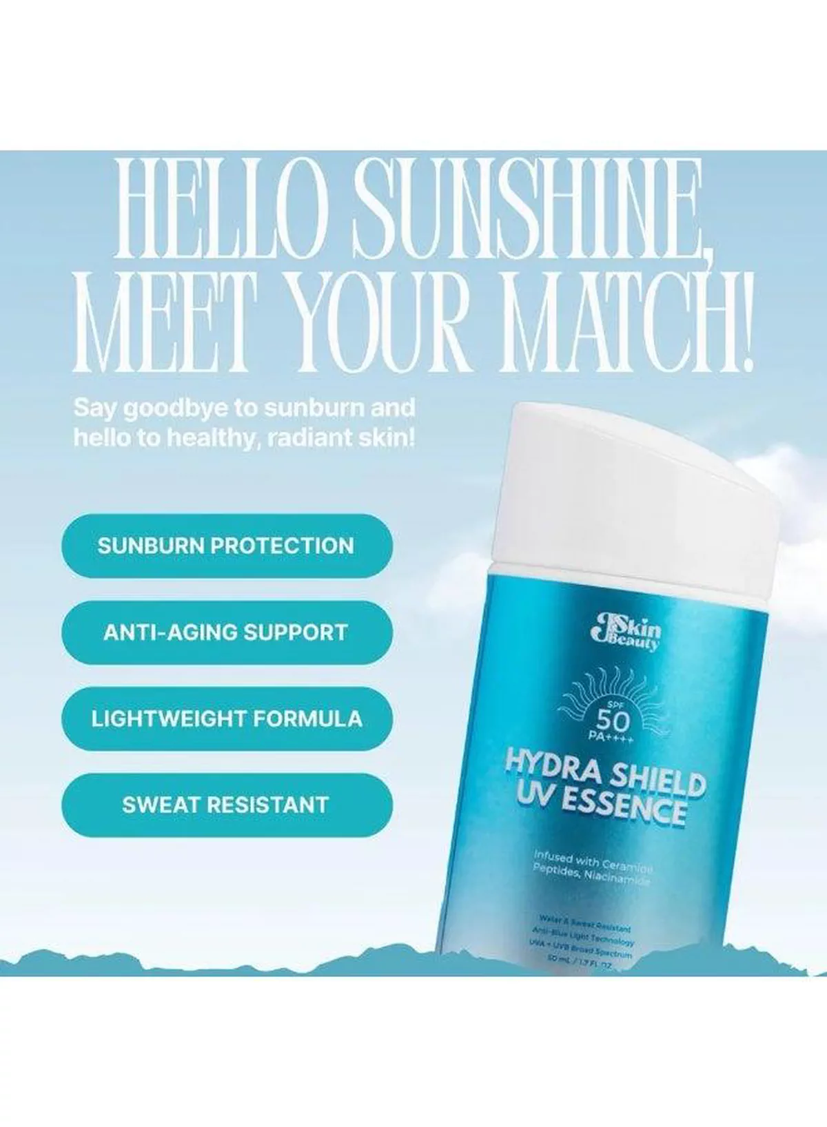 J Skin Beauty Hydra Shield UV Essence SPF 50 PA++++ – Advanced Daily Face Sunscreen with Ceramide, Peptides & Niacinamide, Lightweight Hydrating Texture, Water & Sweat Resistance, Broad-Spectrum UV Protection for Everyday Skincare-4-4