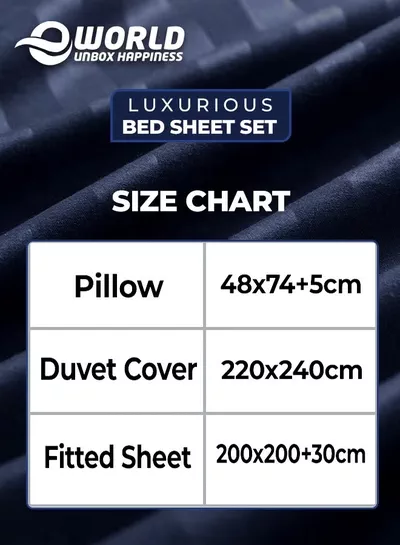 Eworld 4-Piece Luxury King Size Navy Blue Striped Bedding Set Includes 1 Duvet Cover (220x240cm), 1 Fitted Bed Sheet (200x200+30cm), and 2 Pillow Cases (48x74+5cm) for Ultimate Hotel-Inspired Sophistication-3