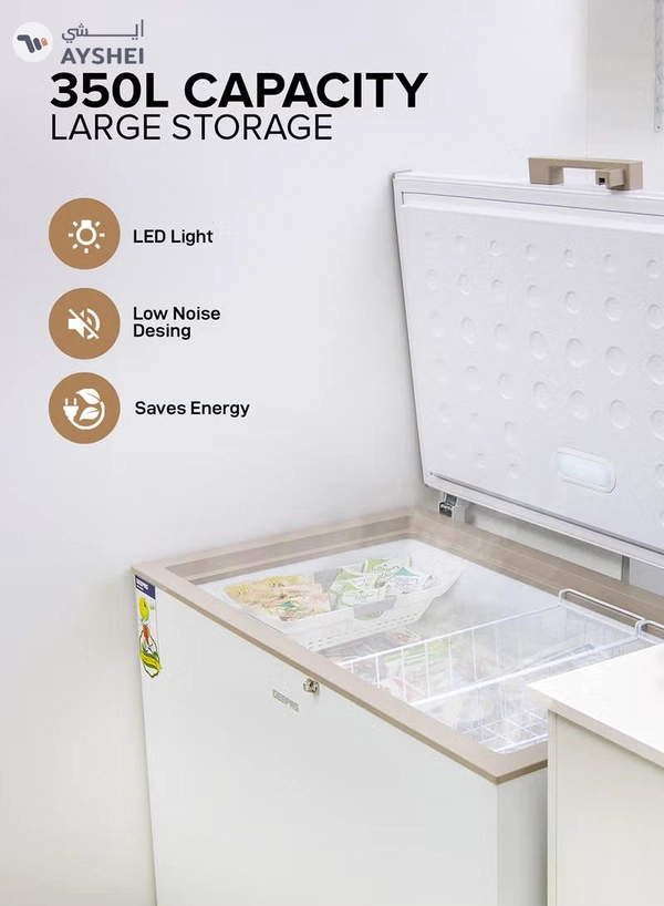 GEEPAS Chest Freezer, Freestanding Chest Freezer | 350L Deep Freezer with Adjustable Thermostat | 2pc Food Basket Included | LED Light | Comes with Lock & Key 350 L GCF3506WAH White